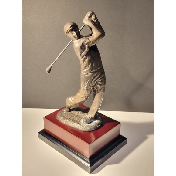 Bronze Metal Golf Figurine Statue 11.5" Wood Base Classic Perfect Swing Golfer - Picture 6 of 11
